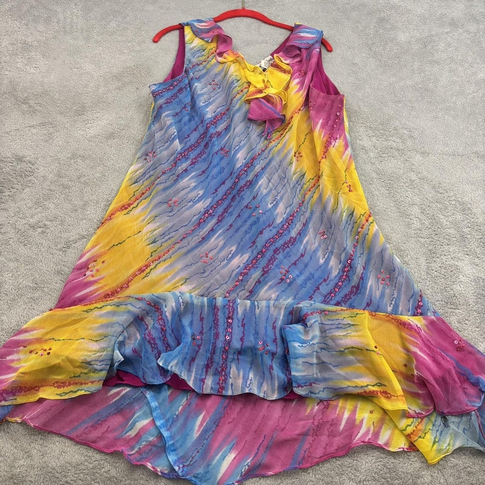 VTG Y2K Jessica Taylor‎ Sequin Ruffle Hem Shift Dress Womens 2X Multicolor Fairy